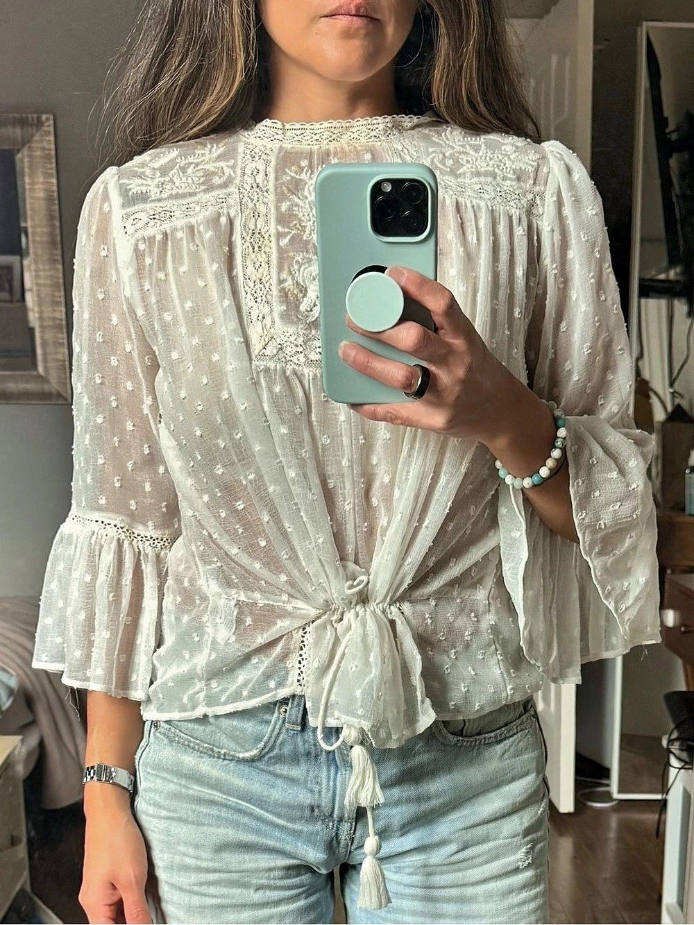 Zara Embroidered Blouse in White Size Small